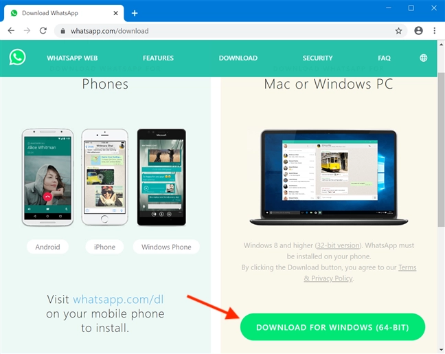 It's easy to get WhatsApp Desktop from its official download page