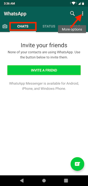 Access More options in WhatsApp for Android