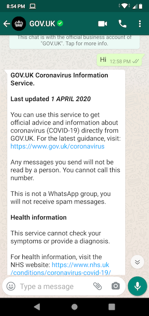 Add GOV.UK to your phone and send Hi