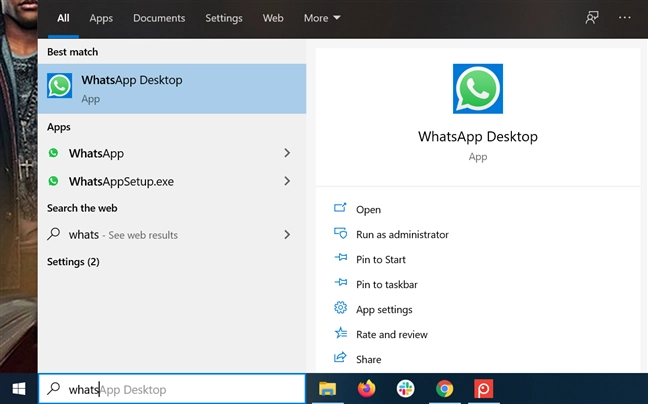 Access the app from your taskbar's search field