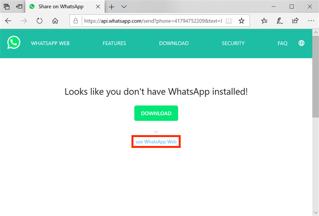 Press the link to use WhatsApp Web