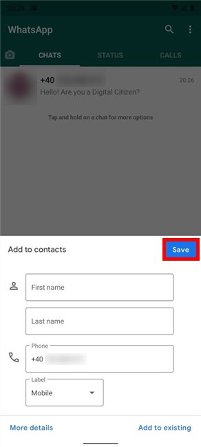 Add data and Save your new contact