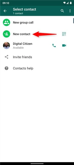 Choose to call a New contact