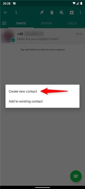 Tap on Create new contact