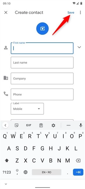 Add details about your new contact and Save