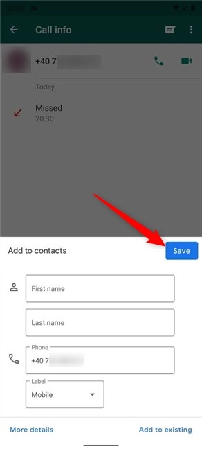 Add details and Save the new contact