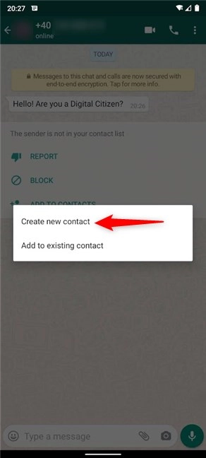 Choose to Create new contact