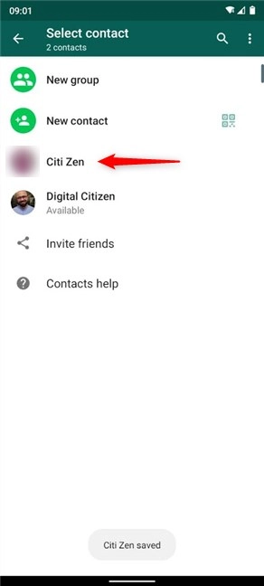 Start chatting to the new contact