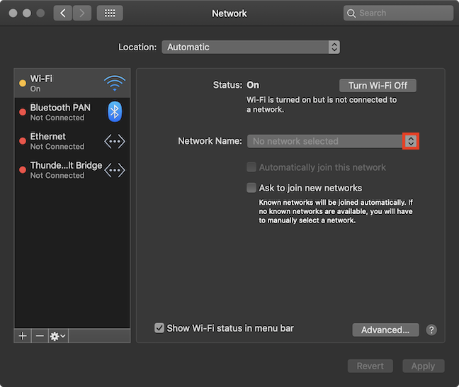 Click the arrows to select a Wi-Fi network