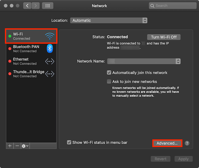 Open Advanced options for Wi-Fi