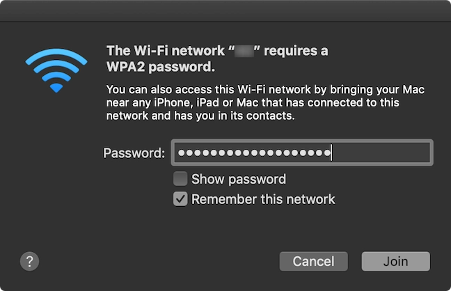 Insert the password and press Join to connect to the chosen Wi-Fi network