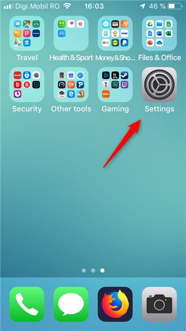 The Settings app on an iPhone