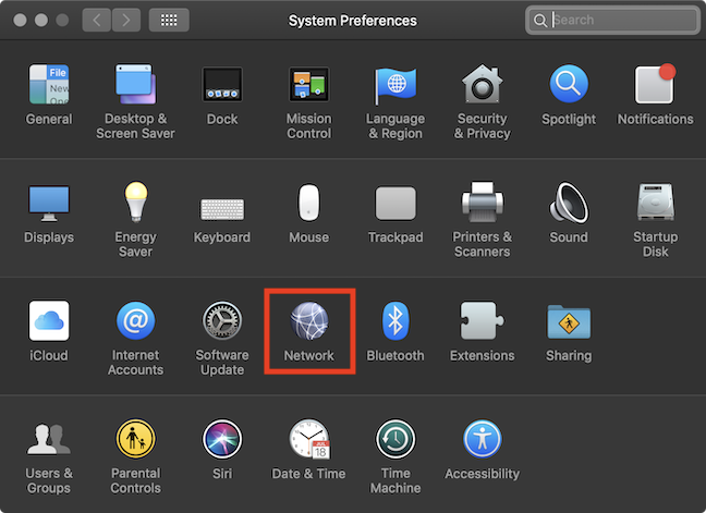 The Network option in the System Preferences window