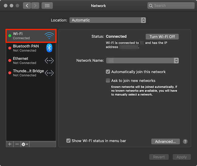 Select Wi-Fi from the pane on the left