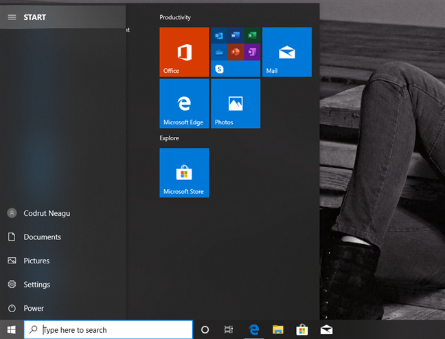 The navigation pane from the Start Menu expands when you hover over it