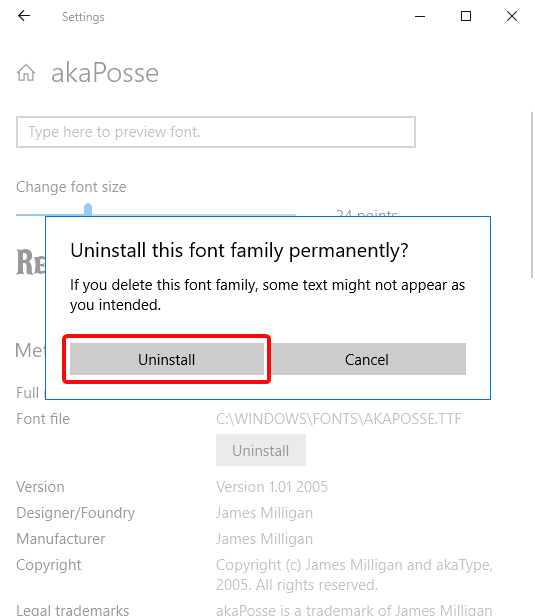Remove font. Delete font.