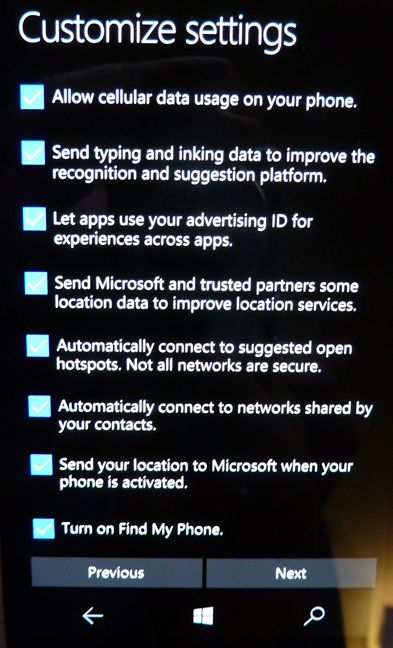 Windows 10 Mobile, setup, initial, configuration, Lumia, smartphone