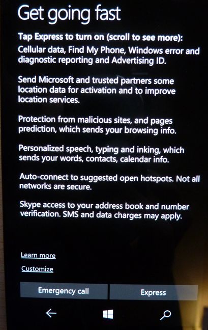 Windows 10 Mobile, setup, initial, configuration, Lumia, smartphone