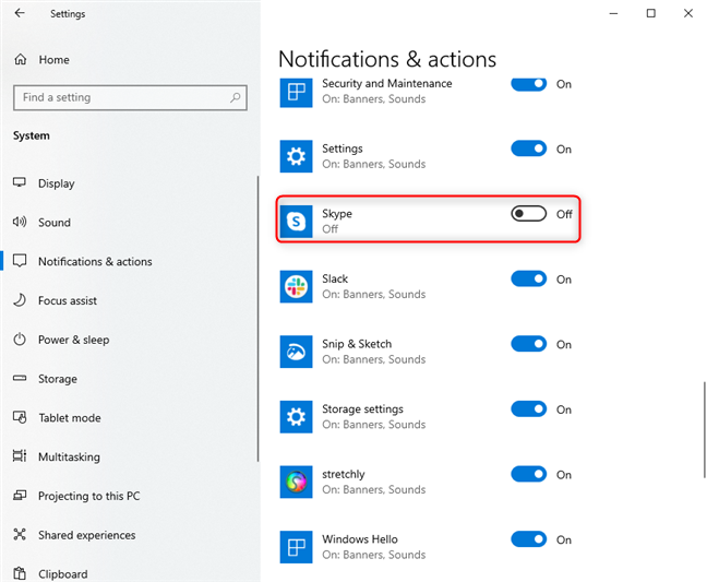 Windows 10 Settings -&gt; Disabling all the notifications sent by an app