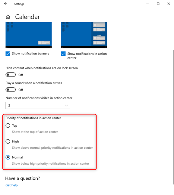 Setting the priority of the notifications sent by a Windows 10 app