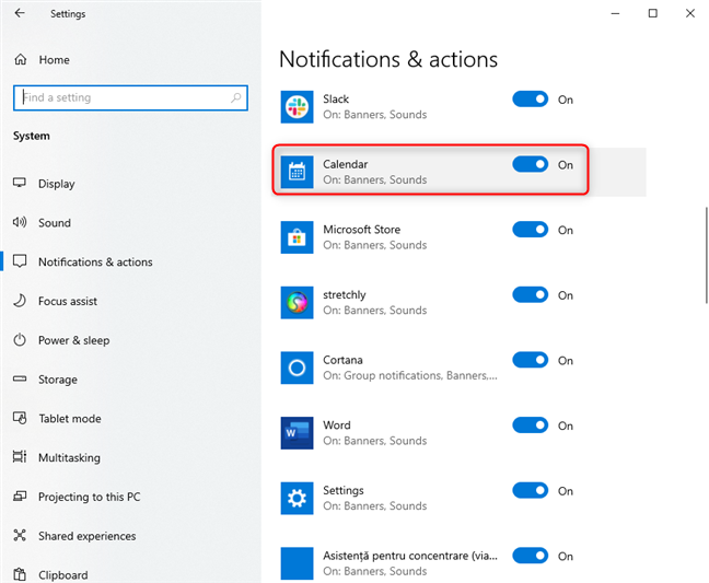 Opening the advanced notifications settings of a Windows 10 app