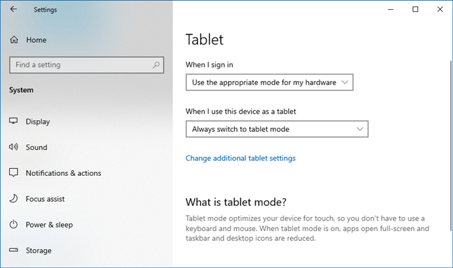 Windows 10 October 2020 Update: Tablet Mode is switched on automatically