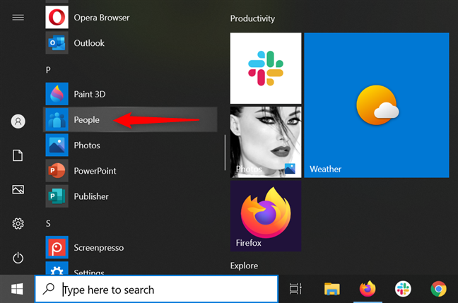 Access People from the Start Menu