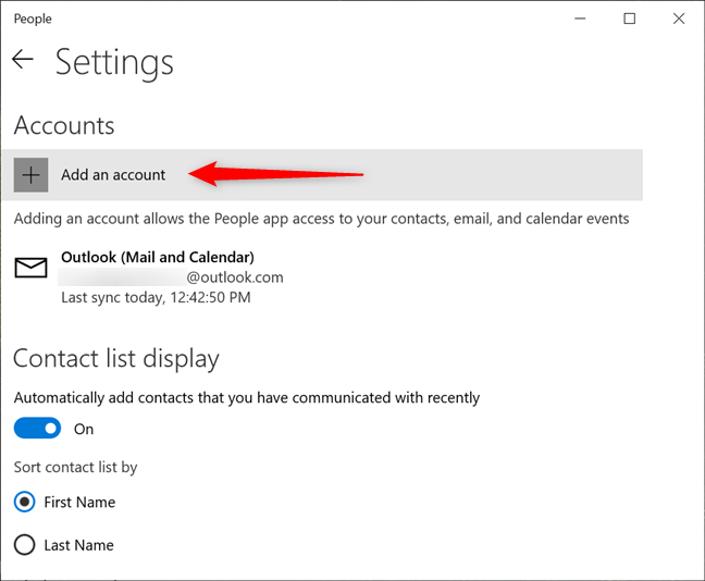 Adding a new account to the Windows 10 People app