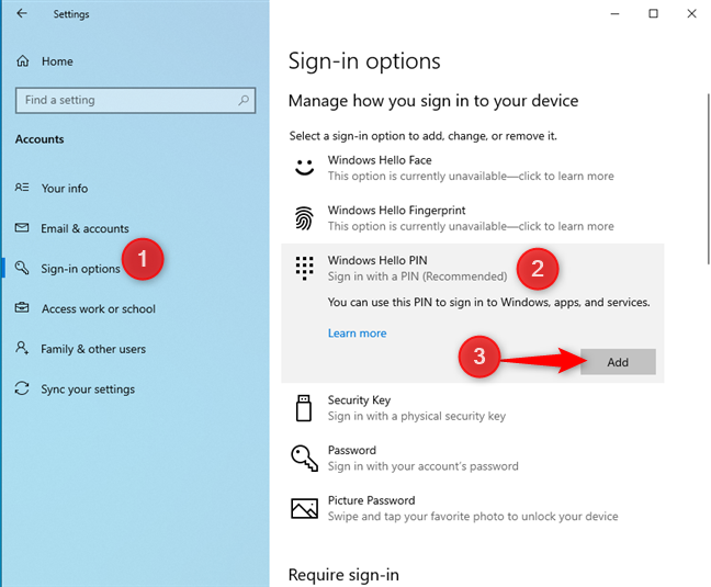 How to add a Windows 10 login PIN