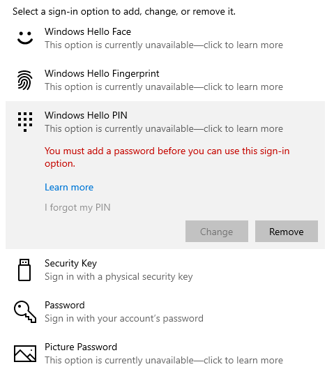 You must add a password before you can use a PIN