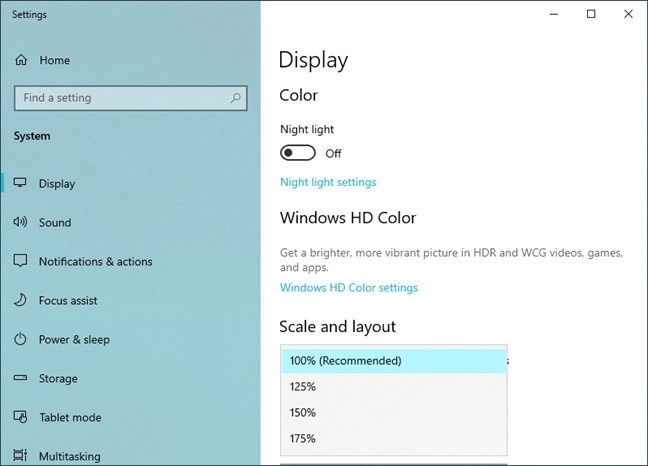 Options for changing the size of text, apps, and other items in Windows 10
