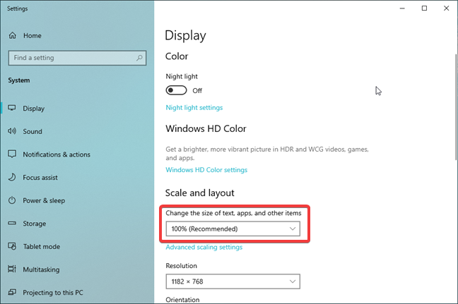 Change the size of text, apps, and other items in Windows 10