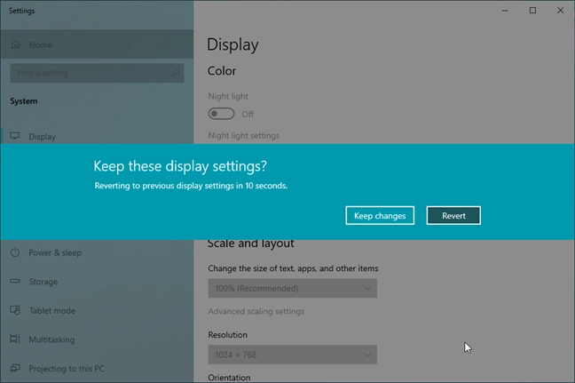 Keep these display settings prompt in Windows 10