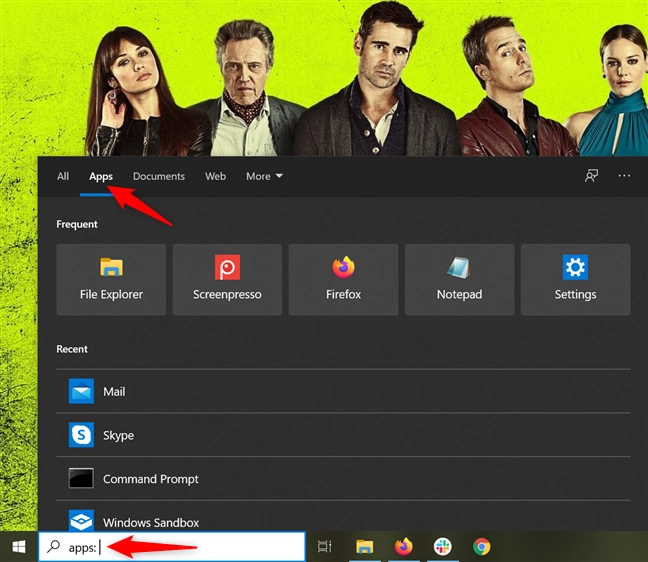 Filtering the search to show Apps