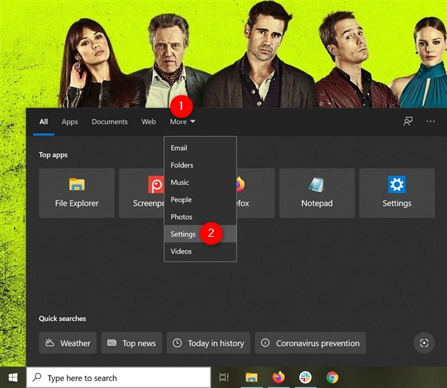 Press More and Settings to only search that category