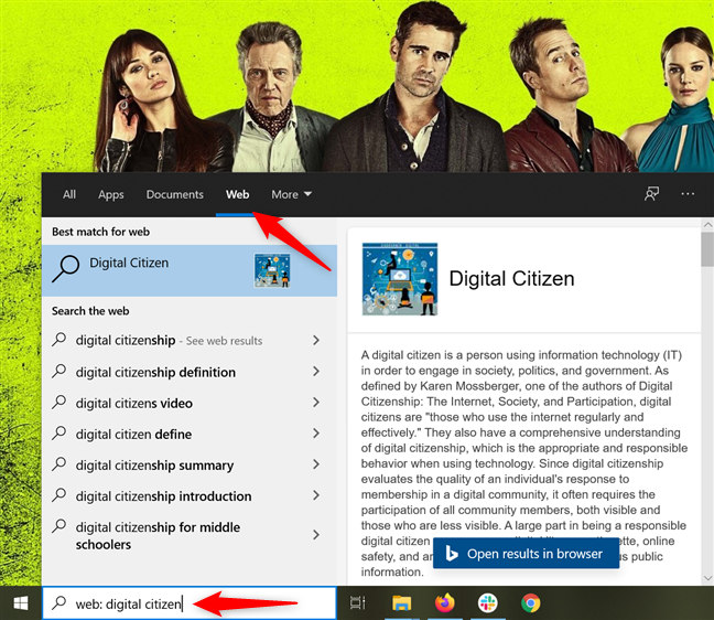 Using Windows 10 to search for results on the web