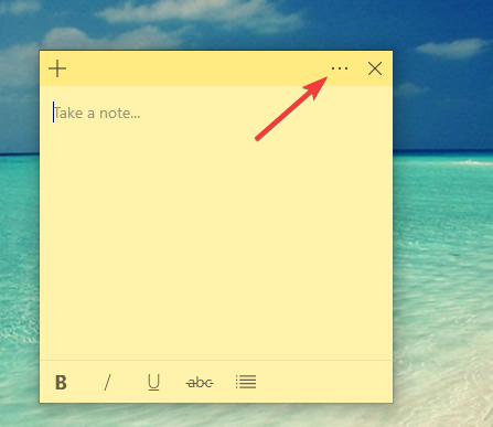 The Sticky Notes menu button