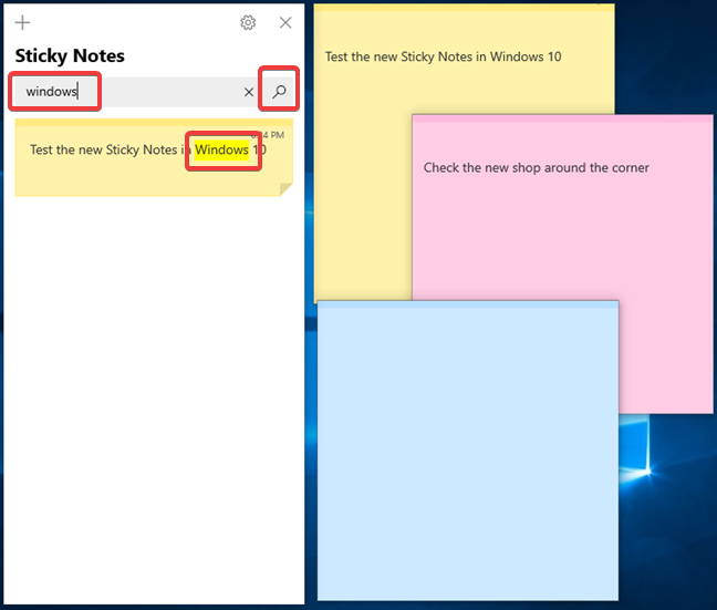 Search in Sticky Notes