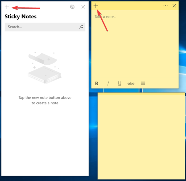 Creating a new note with Sticky Notes