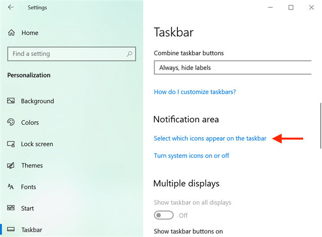 Access Select which icons appear on the taskbar