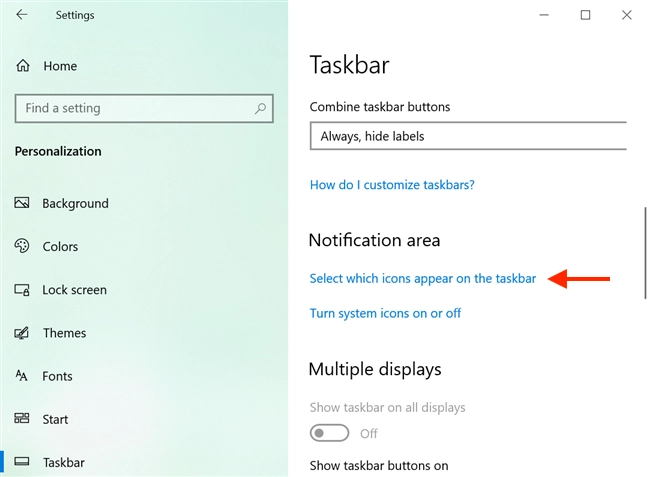 Access Select which icons appear on the taskbar
