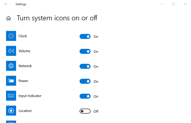 Turn On the system icons that you want to enable