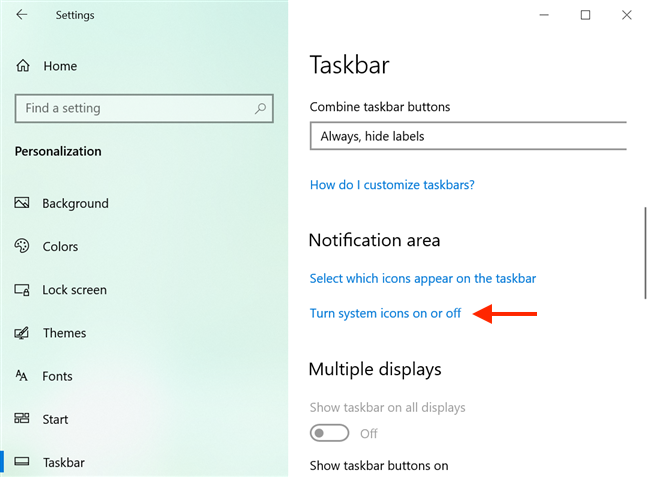 Access Turn system icons on or off