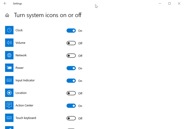 Turn Off the system icons that you want to remove from your Notification area