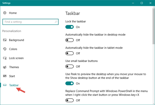 taksbar, Windows 10, personalize, configure, set