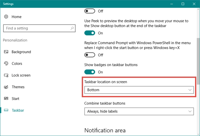 taksbar, Windows 10, personalize, configure, set