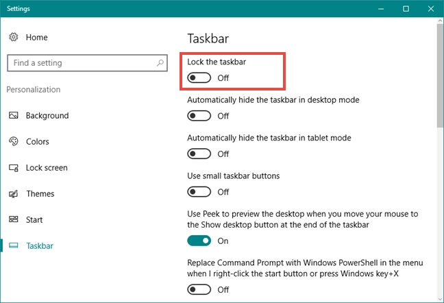 taksbar, Windows 10, personalize, configure, set