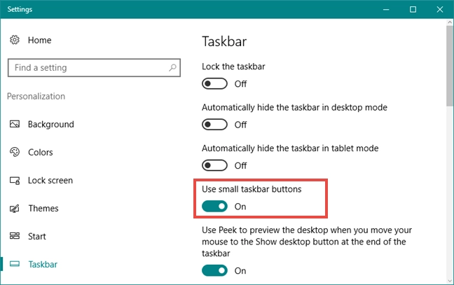 taksbar, Windows 10, personalize, configure, set