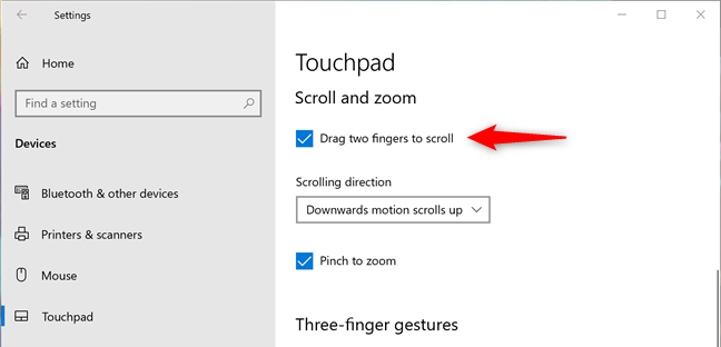 Set touchpad to scroll when you drag two fingers on it