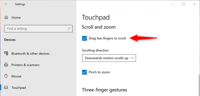 Set touchpad to scroll when you drag two fingers on it